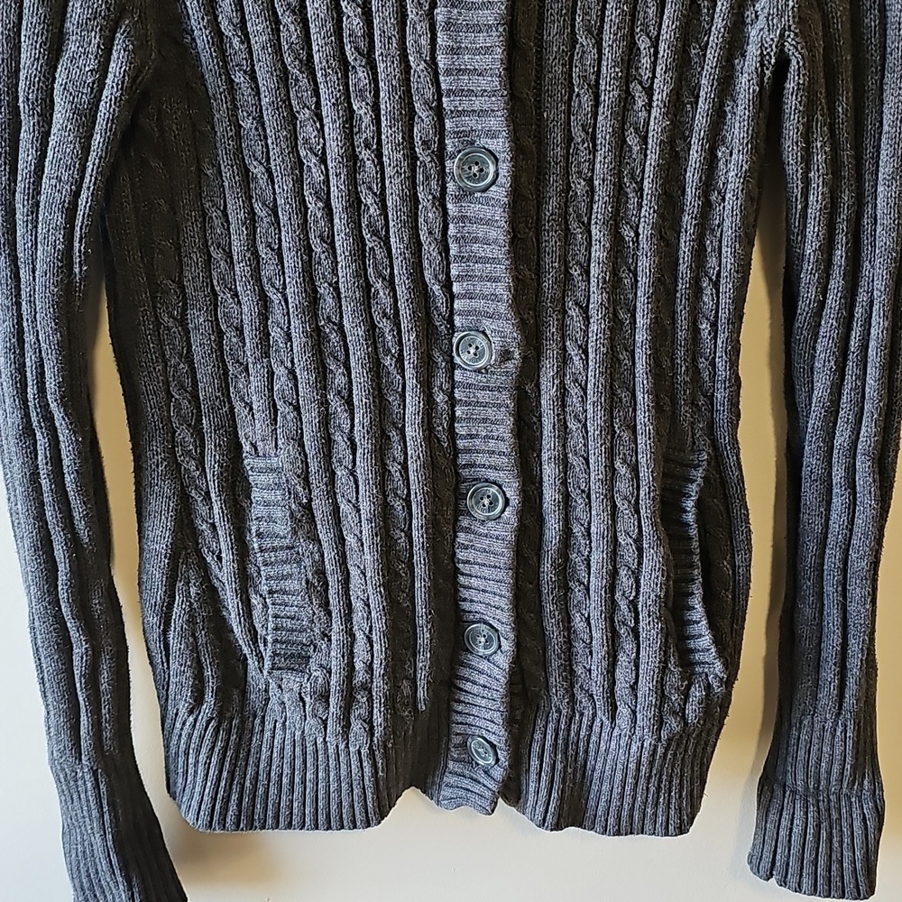 Tommy Hilfiger Small Charcoal Cable Knit Cardigan - Picture 3 of 7